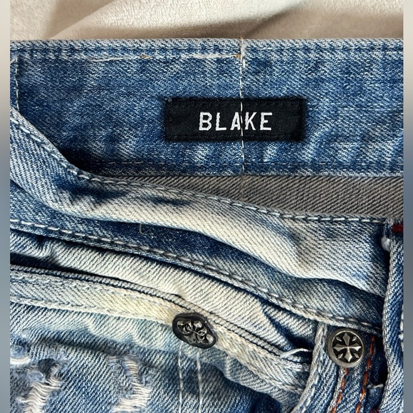 INSANE Y2K Affliction Black Premium BLAKE 34 Long Patch Distressed Jeans AC/DC - Picture 8 of 16